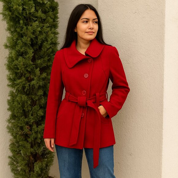GUESS red wool coat size S Y2K - Picture 1 of 10